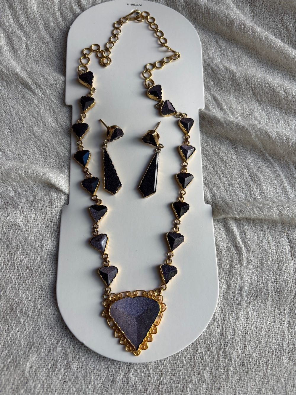 Gold-Tone and Deep Purple Heart Necklace & Earring Set
